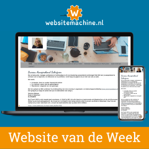 #Websitemachine website van de Week: aansprekendschrijven.nl
Bureau Aansprekend Schrijven richt zich op schrijfcoaching voor bestuurders, managers, professionals en zelfstandigen die manieren zoeken om hun boodschap via het geschreven woord...