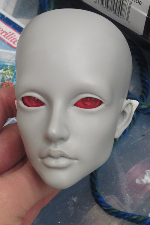 Velalu: The Beginning.  Place holder eyes and starting on her ears (nail acrylic, so slow layers).  