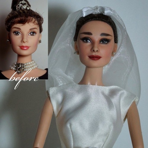 Audrey Hepburn as The Sad Bride in Funny Face. OOAK 12" doll with a full facial repaint and res