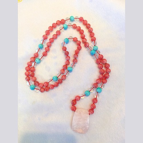A new Rhodocrosite Mala I designed & had made for my mother-in-law’s 70th birthday. Pink R