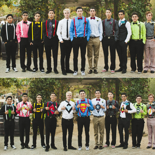 arielandjim:  batter-the-spoopy-sempai:  murryclurr:  so my sister had homecoming last weekend and all the guys in her group secretly decided on undercover superhero identities and wore the corresponding colors to match the shirts underneath and revealed