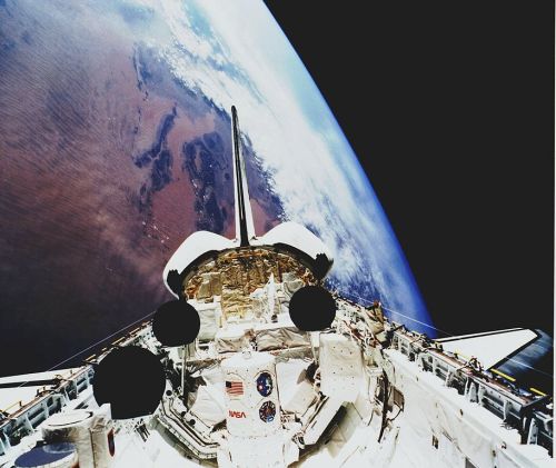 View from the payload bay of Space Shuttle Atlantis during STS-45, the third mission and first comma