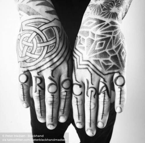 By Peter Black Hand Madsen, done in Barcelona.... big;blackwork;dotwork;facebook;finger;hand;individual matching;matching;peterblackhandmadsen;sacred geometry;twitter