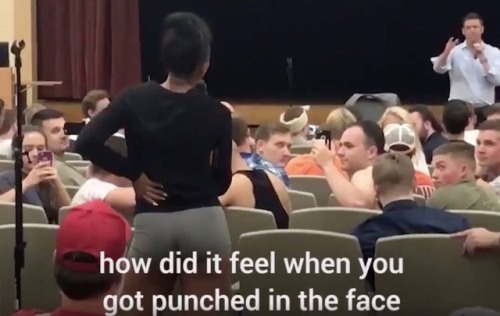 neshatriumphs: weavemama: this woman asking an ugly ass neo nazi what it’s like to be punched in the