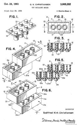 lucienballard:  Lego Brick patent drawing. Godtfred Kirk Christiansen. via European Patent Office.