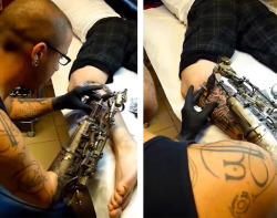 sixpenceee:  Prosthetic Arm That’s Also a Tattoo Machine  Designed by French artist JL Gonzal for tattoo artist JC Sheitan Tenet,  the amazing, dual-purpose invention is the word’s first tattooing  prosthesis.  JC Sheitan Tenet: Facebook  