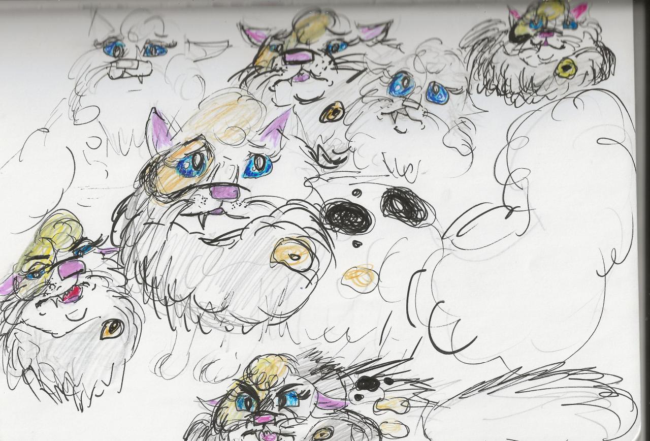 I changed my design for my OC Sheepflight, a RiverClan poofball.Basically an expression/doodle sheet. #Art#My art#Character concept#Warriors#Warrior cats#Sheepflight#Riverclan#Sheeppaw#Sheepkit#Persian#Expression sheet#doodles#kitty#animal art#Erin Hunter#Warriorsona#My oc