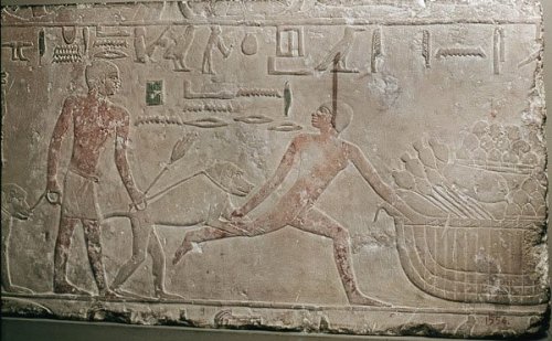 Fragment of a relief showing a baboon apprehending a thief. 5th Dynasty, Old Kingdom, ca. 2494-2345 