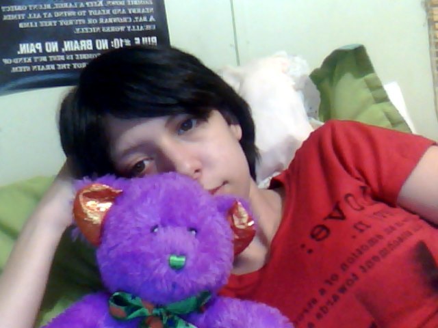 This is my teddy bear I won from a claw machine, (like most of my aminulz), Punkin