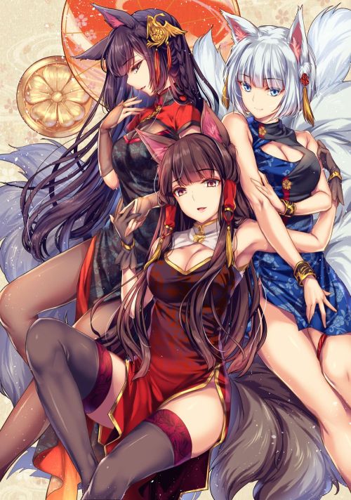 Akagi, Amagi and Kaga: Azur Lane art  [Artist: Monety]  