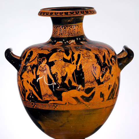 philotechnia:Poseidon and Amimone. Hydria Kalpis of the painter of Meleagros. 4th c. BCNew York Metr