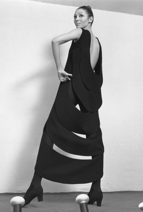 Pierre Cardin’s geometric garments altered the body’s typical silhouette. He stated, “For me fabric 