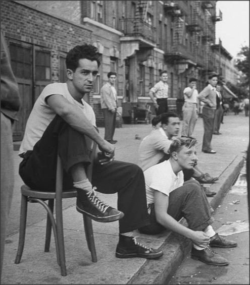 Young spectators watching a punchball game, 1946