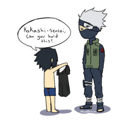 cadetsparky:   Am I ten years too late?  Humor me as I barely get into Naruto. I’m at the chunin exams and Sasuke’s onesie left me questioning how he get in it. 