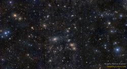 just–space:  Virgo Cluster Galaxies   : Well over a thousand galaxies are known members of the Virgo Cluster, the closest large cluster of galaxies to our own local group. In fact, the galaxy cluster is difficult to appreciate all at once because it