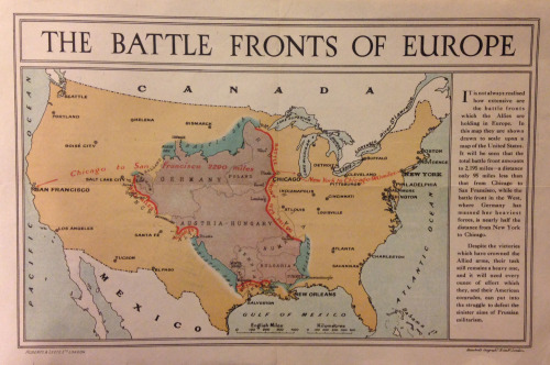 mapsontheweb:The WW1 battle fronts of Europe superimposed on the continental USA.