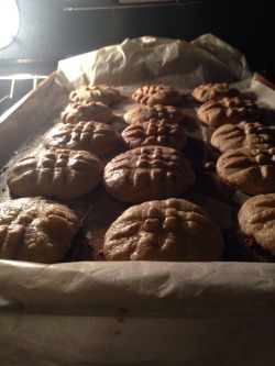 Making peanut butter cookies. n__n