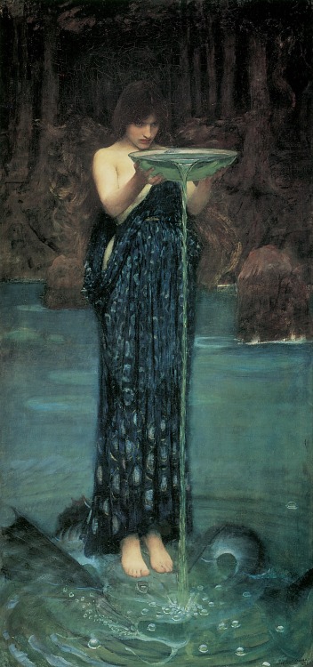 femalebeautyinart:Circe Invidiosa by John William Waterhouse, 1892