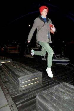 we-are-magnolias:  Found this rare gem of Michael Cera jumping with a fork and a book. 