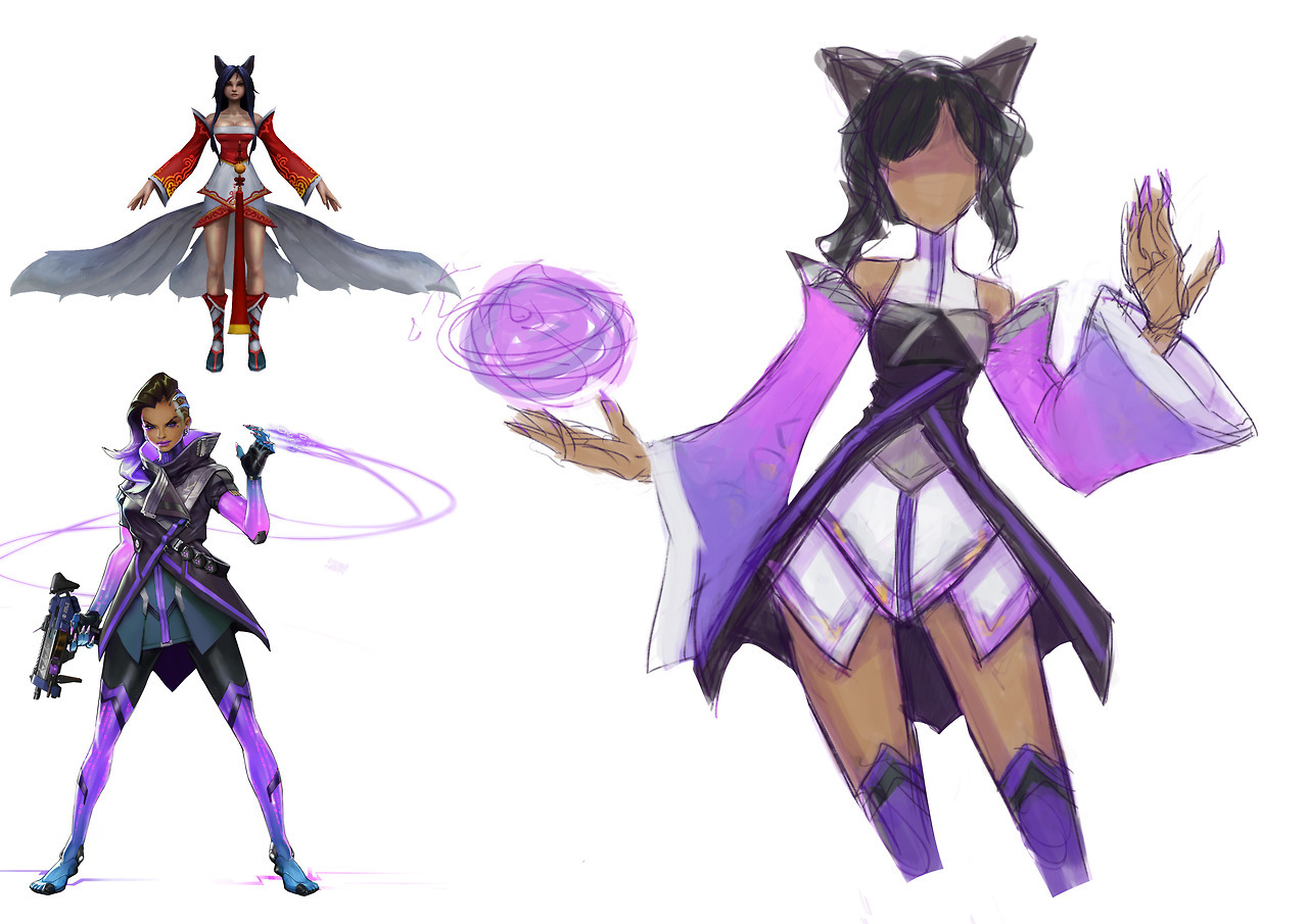 christinium:Artblock, so tried to do fusion of Ahri and Sombra. (Imagine some robo-ears