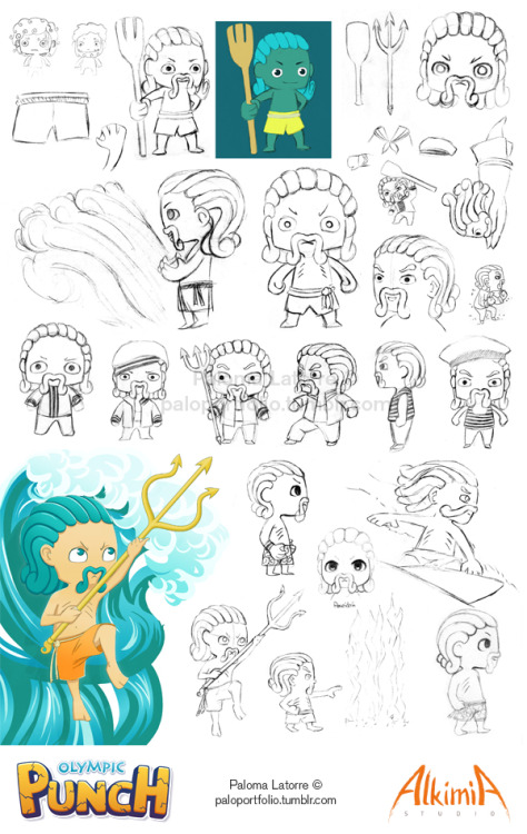 Some concept art of the Olympic Punch characters. They are Zeus, Ares, Hades, Aphrodite, Hefaestus, 