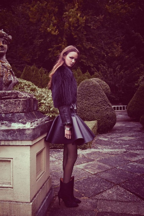 designerleather: Tea Melin for My Magazine Ole YDE Fur Jacket Freya Dalsjo skirt In Wear boots