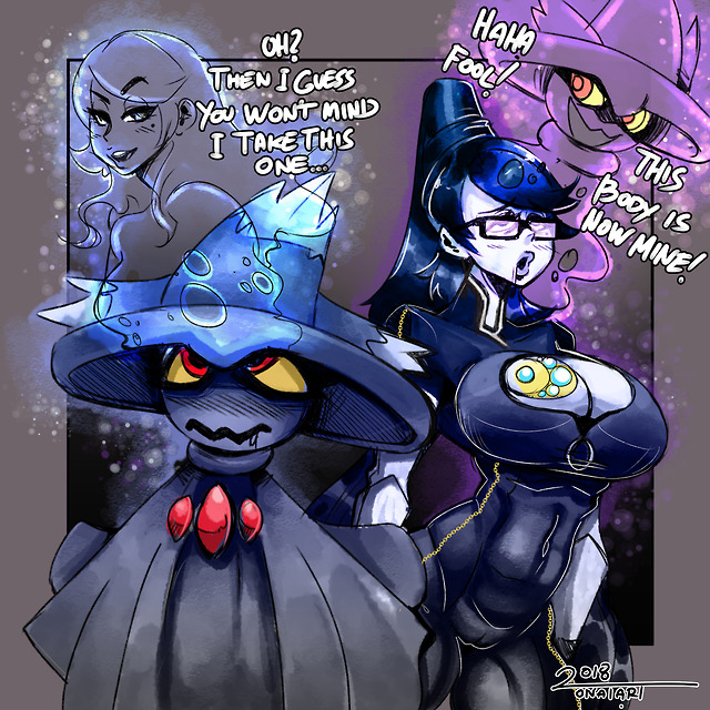 a body swap of mismagius and bayonetta an idea for super smash thing, but i decided just to swap these two. :0there will be a part 2.  #bodyswap#body swap#my art#onatart#bayonetta#mismagius#pokemon
