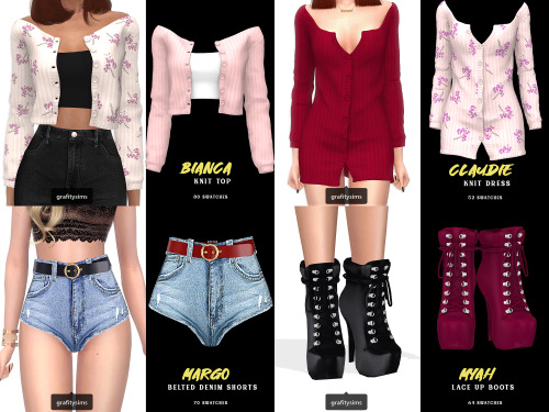 Includes 4 items:Bianca Knit Top (80 swatches) [ DOWNLOAD ] ;Margo Belted Denim Shorts (70 swatches)