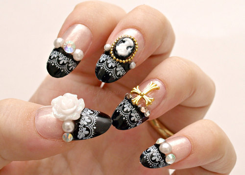 candy-skulls-and-dark-delights:3D nails gothic lolita lolita nails egl Japanese nail by Aya1gou on W