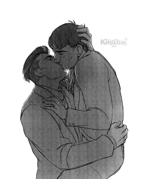 injureddreams:A sketch commission for @drawsaurus who wanted Graves and Credence sharing a sad kiss.