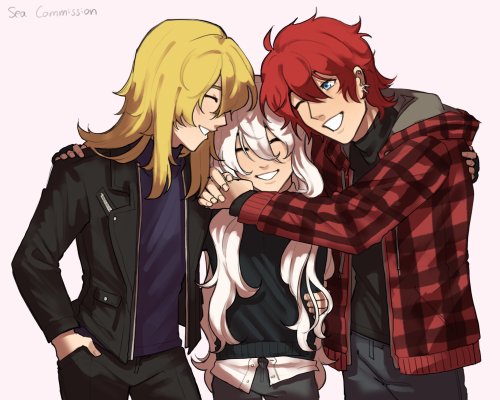 Matt, Mello and Near from Death Note, art by @1DriedPersimmon on Twitter, concept by @nachtyr on Twitter