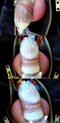 amberthomasslave:  onemaddawg:  chastityrocks:  PRECUM GAMES  Now that is super hot and erotic  it would be hot if it were her lover’s used condom…being forced to wear it after a real man cums in it 