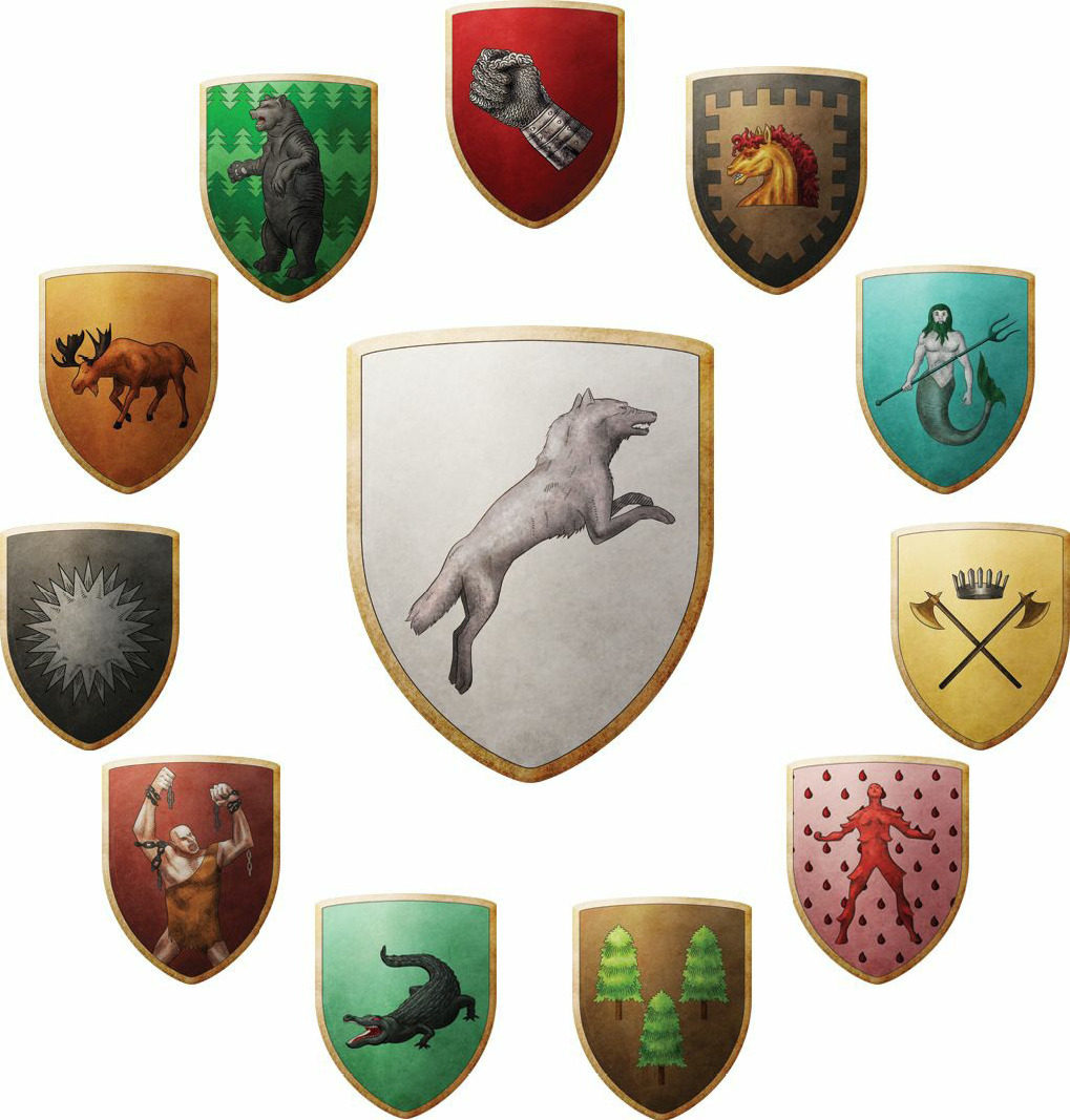 nobodysuspectsthebutterfly:  The World of Ice and Fire - The arms of the Great Houses