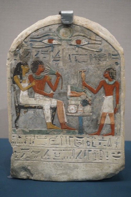 Funeral stele (painted limestone) of Mekimontu.  Artist unknown; 18th Dynasty.  Now in the Museo Egi