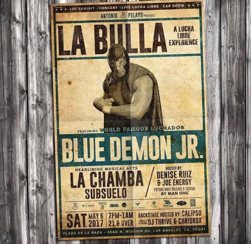 Preview for La Bulla art show on Saturday, May 6th. Blue Demon tribute. Courtesy of… @kmndz_ 