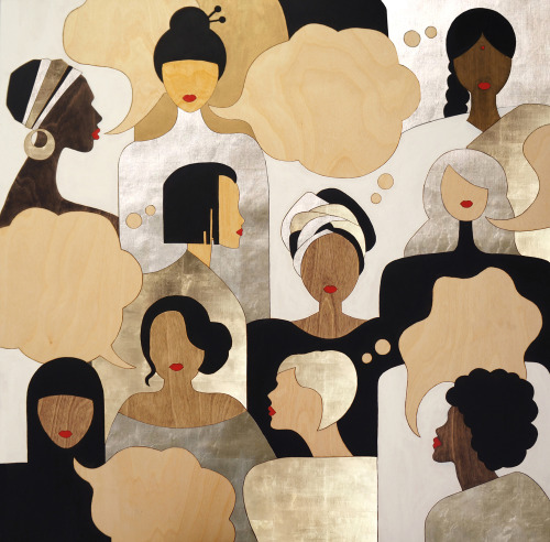 sfmoma:Submission Friday:Silenced Voices of Everyday SheroesBurnt wood, gold/silver foil, stains and