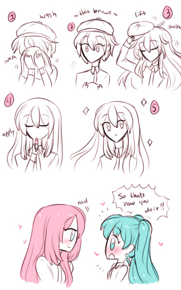 dashingicecream:  “Those are the most prettiest eyelashes I’ve ever seen on a boy!” highschool version of that one AU i made a comic for a while back where luka disguises herself as a dude due to some reason or w/e and gets help from bff