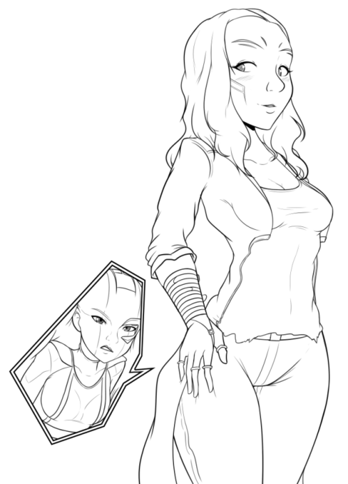 For this month’s sketch Alexis requested some post-anal vore with Gamora  (from Guardians of the Galaxy) enjoying having Nebula in her backside.