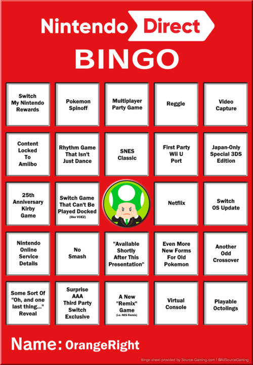 Nintendo Direct June 2023 Bingo Card