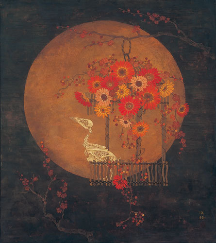 Rie Yamashina 山科理絵 (Japanese, b. 1977, Chiba Prefecture, Japan) - The Utakoe Flowers To Birds To The