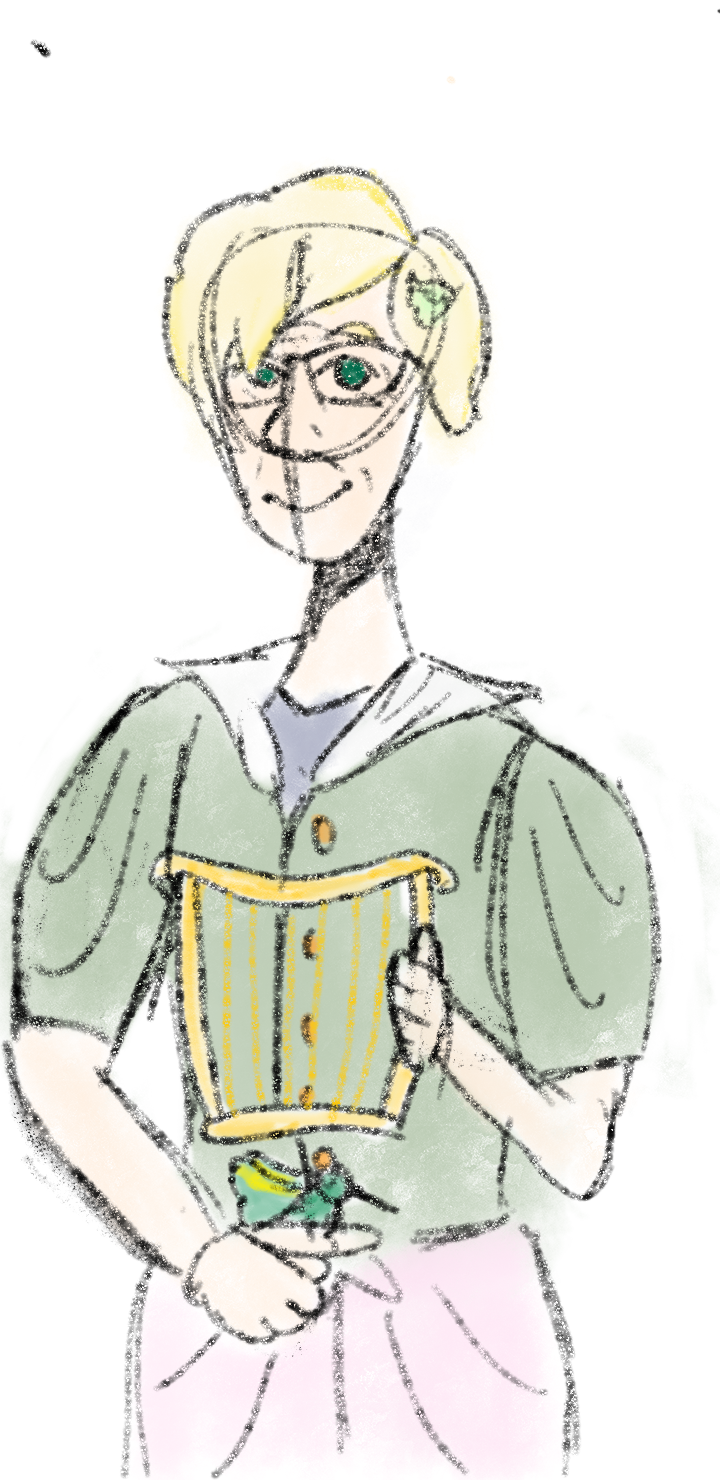 Sketch Of A Fantasy Woman, A Bard/druid With Her Harp And Hummingbird!