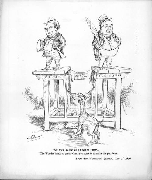 On the Same Platform, But-July 18, 1904 William Jennings Bryan and Grover Cleveland stand on two end