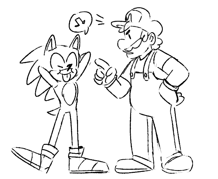 looneyfrechie:  some mario and sonic stuff i doodled in my stream feat kirby
