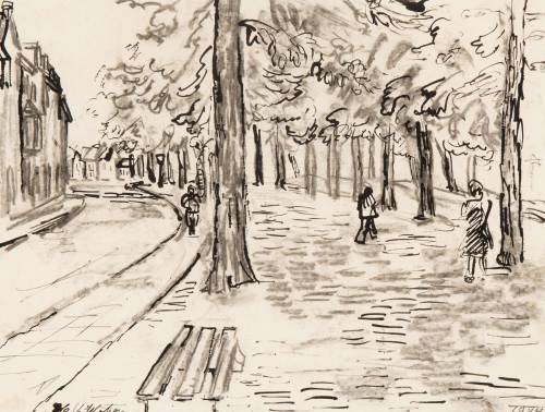 Street Scene   -    Henri-Victor Wolvens, 1949.Belgian, 1896-1977 ink and charcoal  on paper , 27,5 