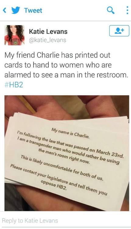 crossdreamers:Katie Levans shared this tweet on a female to male transgender friend of hers, who now