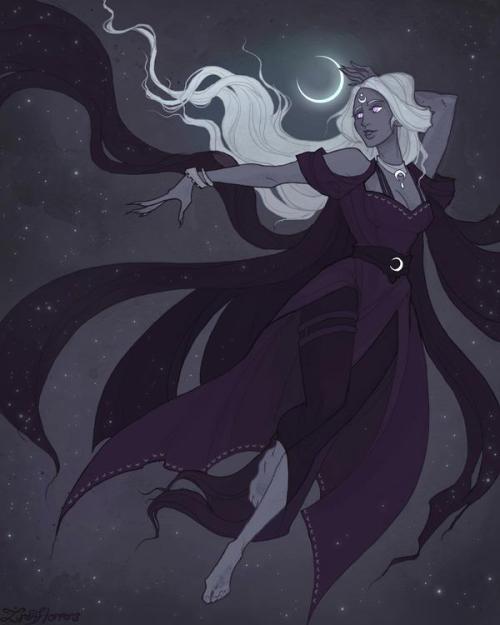 nyxshadowhawk:Greek Mythology art by IrenHorrors!Nyx, Hecate, Selene, Artemis, Melinoe, Hades and Pe