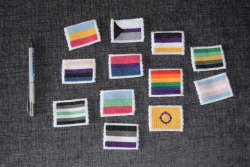elsmolprince: Cross Stitch Pride Flags! Hey guys! I am selling these pride patches to fund my travel for my second appointment at the Gender Identity Clinic. I have to drive 4 hours there and and 4 hours back and maybe even a night in a hotel. I have