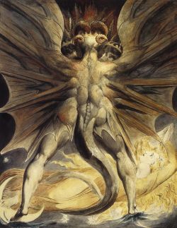 ex0skeletay:    The Great Red Dragon paintings are a series of watercolor paintings by the English poet and painter William Blake, painted between 1805 and 1810. It was during this period that Blake was commissioned to create over a hundred paintings