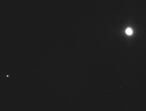photos-of-space:Earth&amp;Moon (left) and the asteroid Bennu (right). Taken by OSIRIS-REx spacec