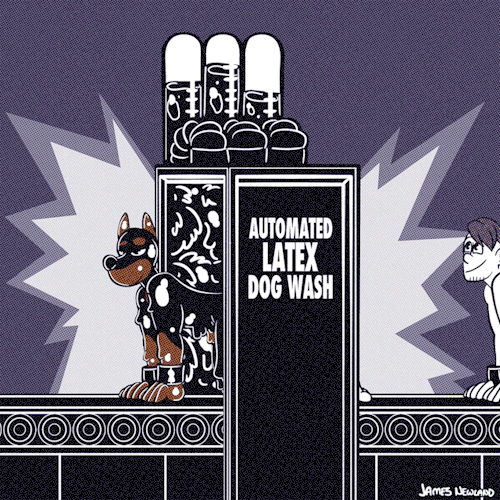 spacepupx:Automated Latex Dog Wash.Illustrator available for hirejamesnewland.co.uk